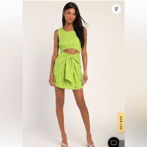 Lulus Neighborhood Cutie Lime Green Cutie Lime Green Cutout Front Mini Dress